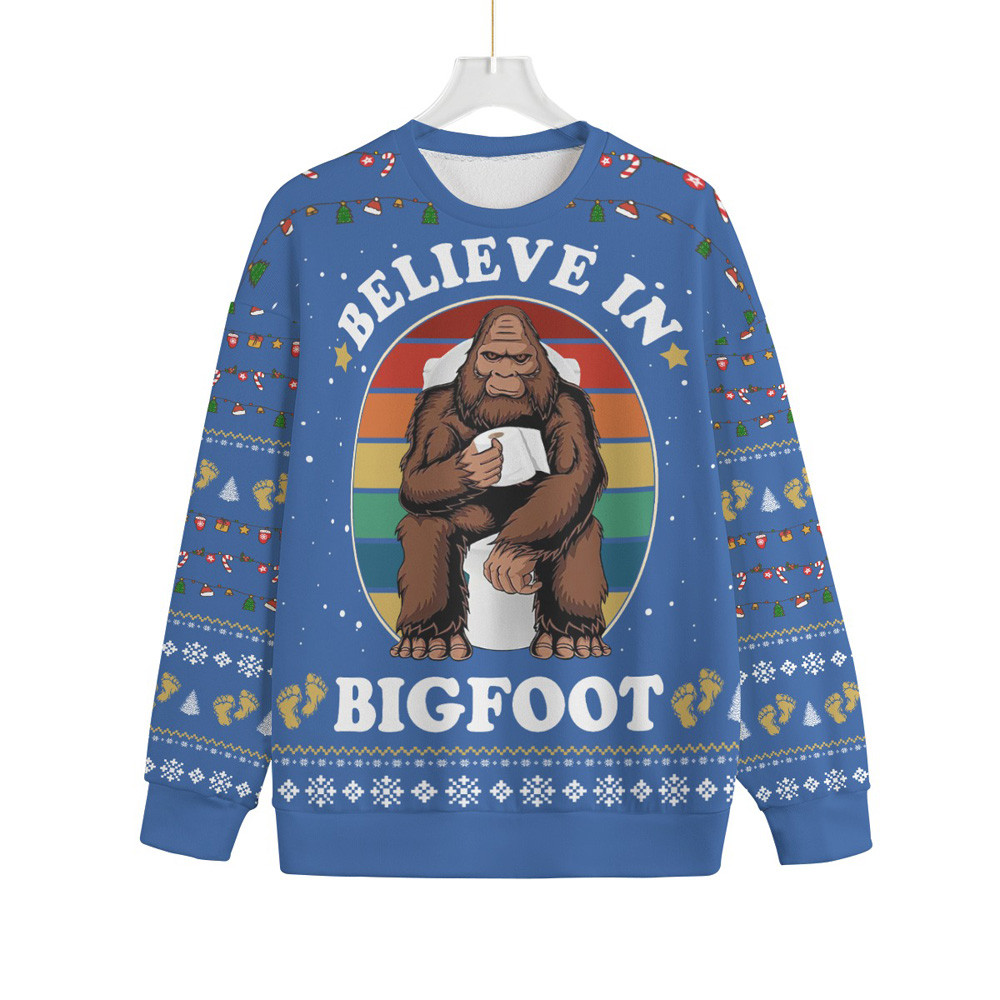 Funny Bigfoot Toilet Men Big And Tall Christmas Sweater Warm and Comfy Sweater for Winter Days