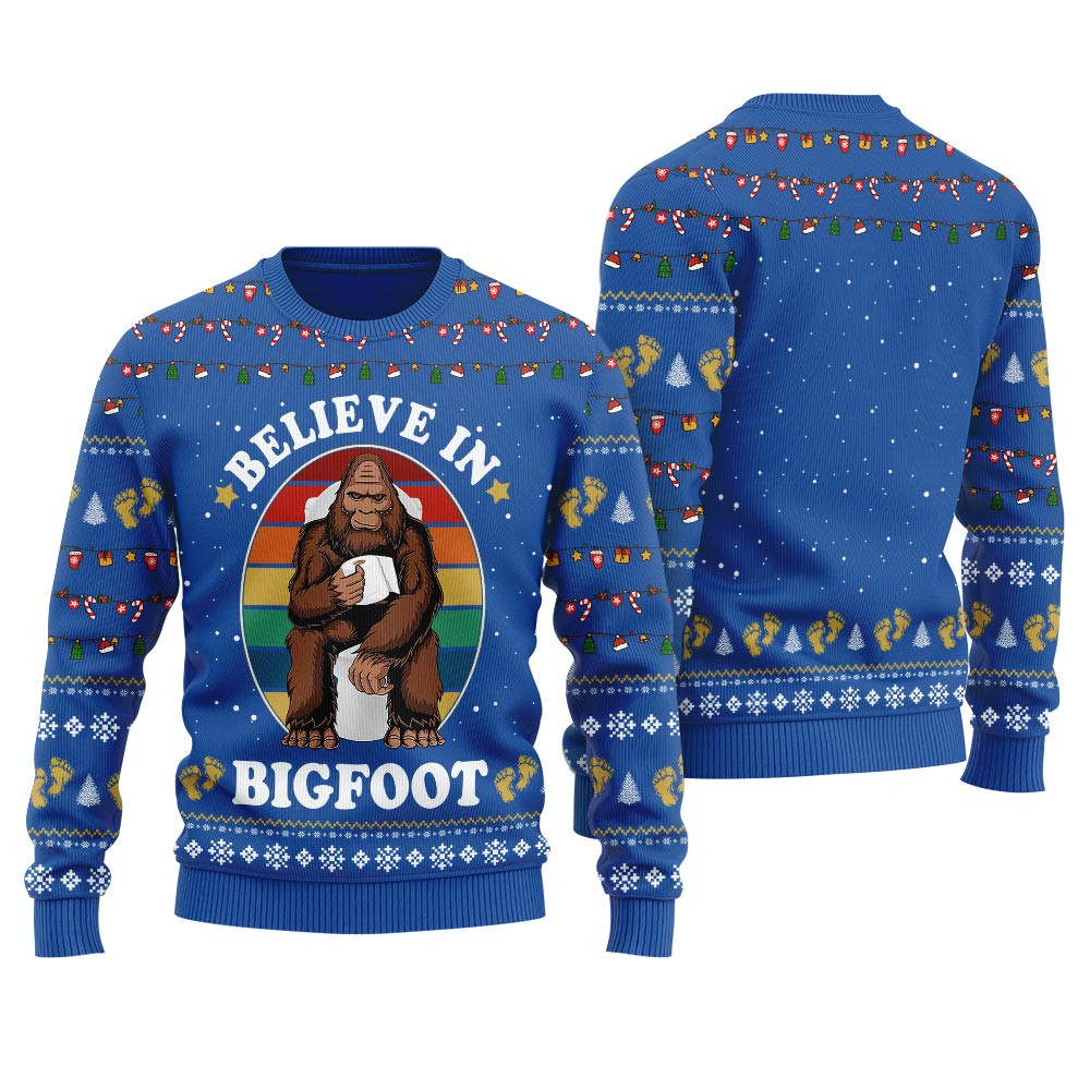 Funny Bigfoot Toilet Mens Ugly Christmas Sweater Festive Sweatshirt for Christmas Celebrations