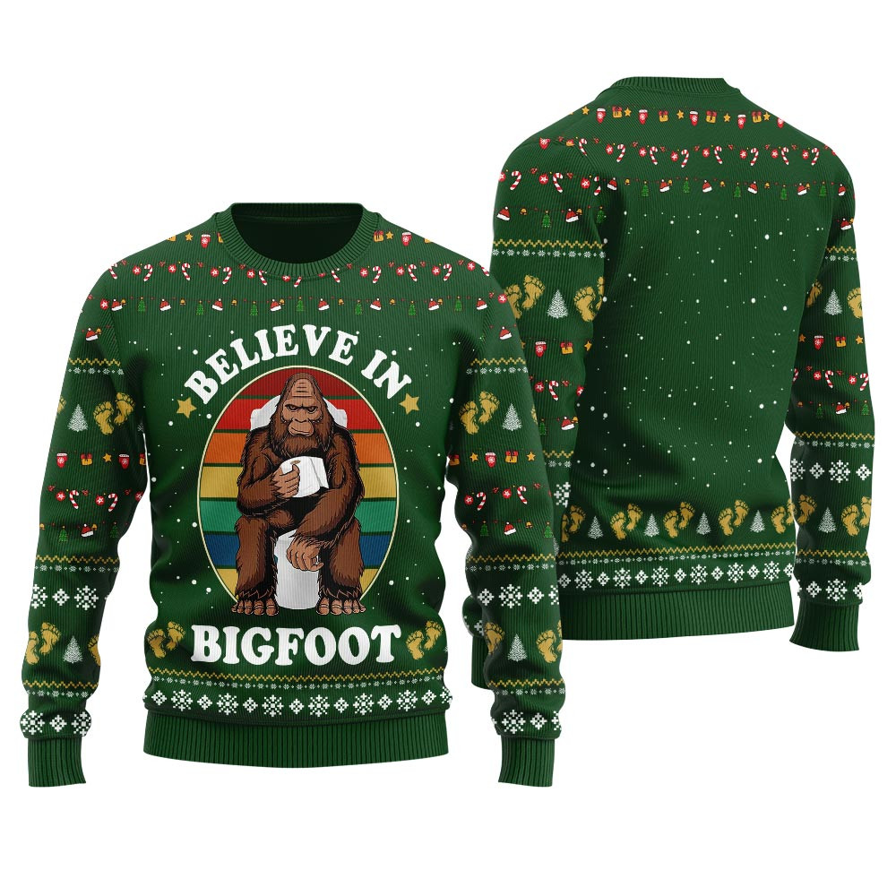 Funny Bigfoot Toilet Ugly Christmas Sweater Stylish Winter Sweatshirt for Everyday Wear