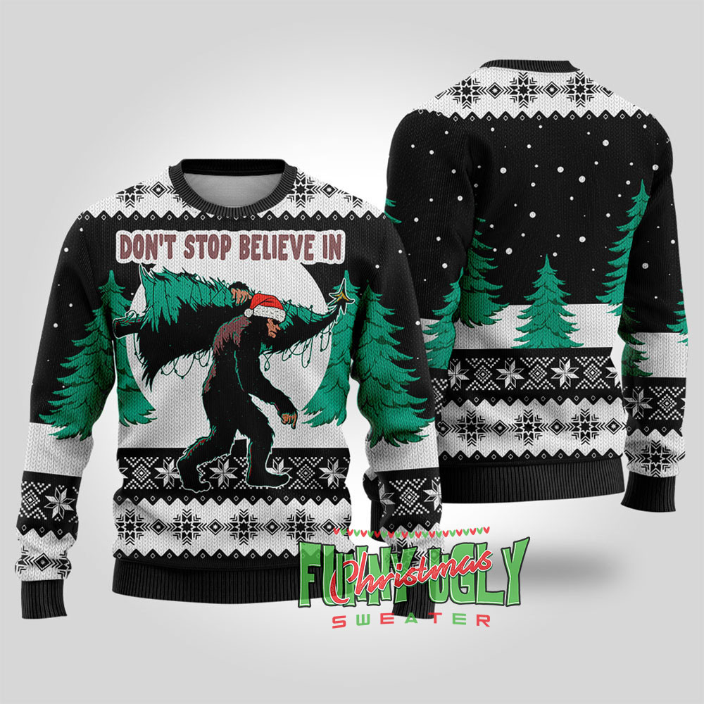 Funny Bigfoot Ugly Christmas Sweater Black Lovely Christmas Sweater Gift for Mom or Grandma