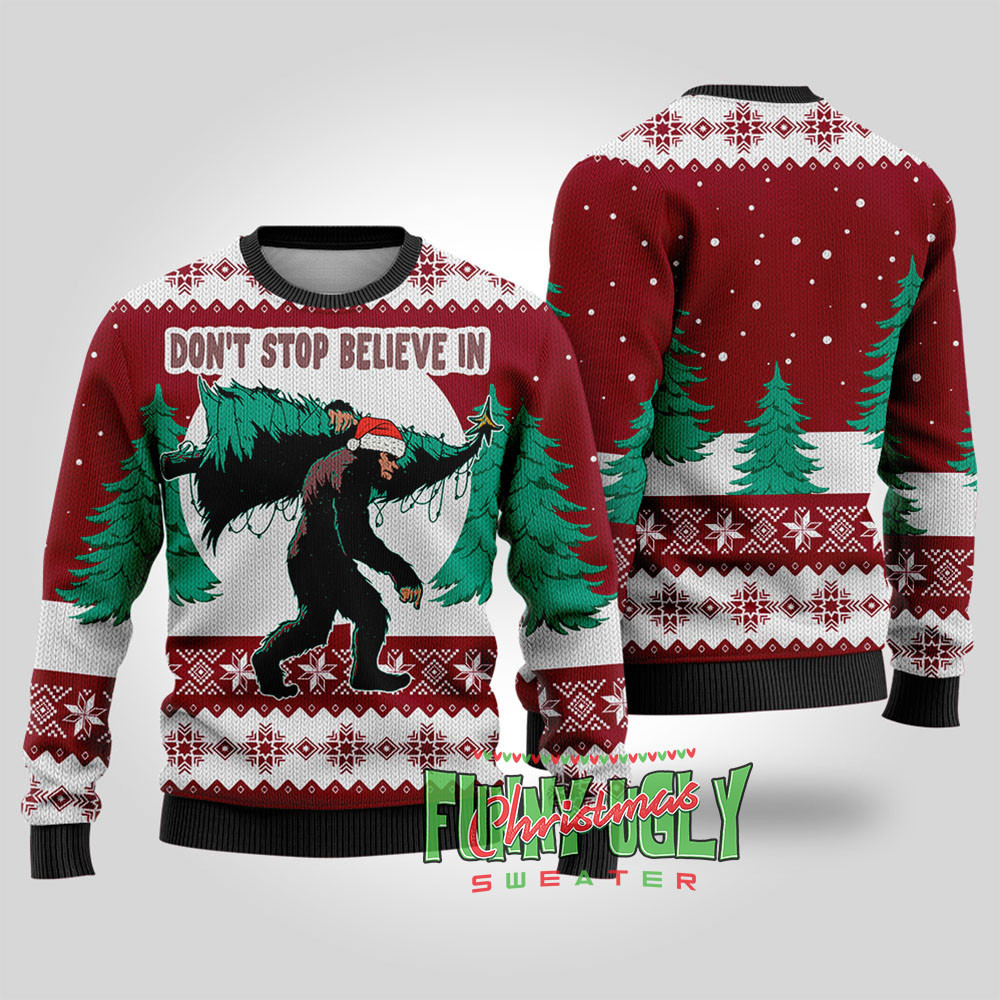 Funny Bigfoot Ugly Christmas Sweater Cardinal Red Merry Christmas Sweatshirt for Holiday Fun