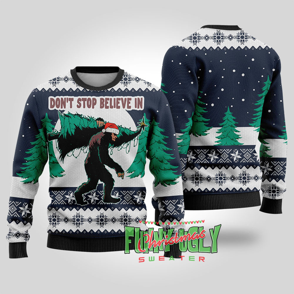 Funny Bigfoot Ugly Christmas Sweater Navy Perfect Holiday Gift Merch for Sweater Lovers