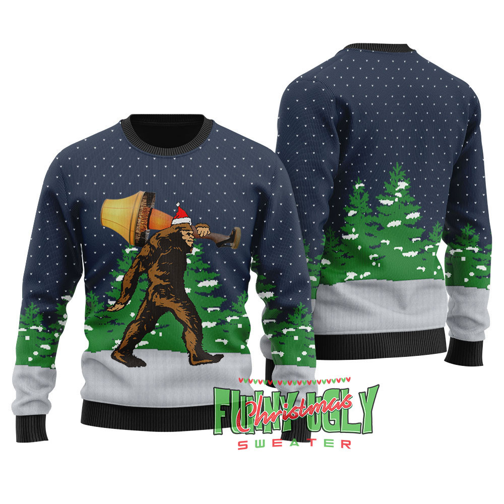 Funny Bigfoot With A Major Award Ugly Sweater Navy Special Merch Gift Idea for Festive Celebrations