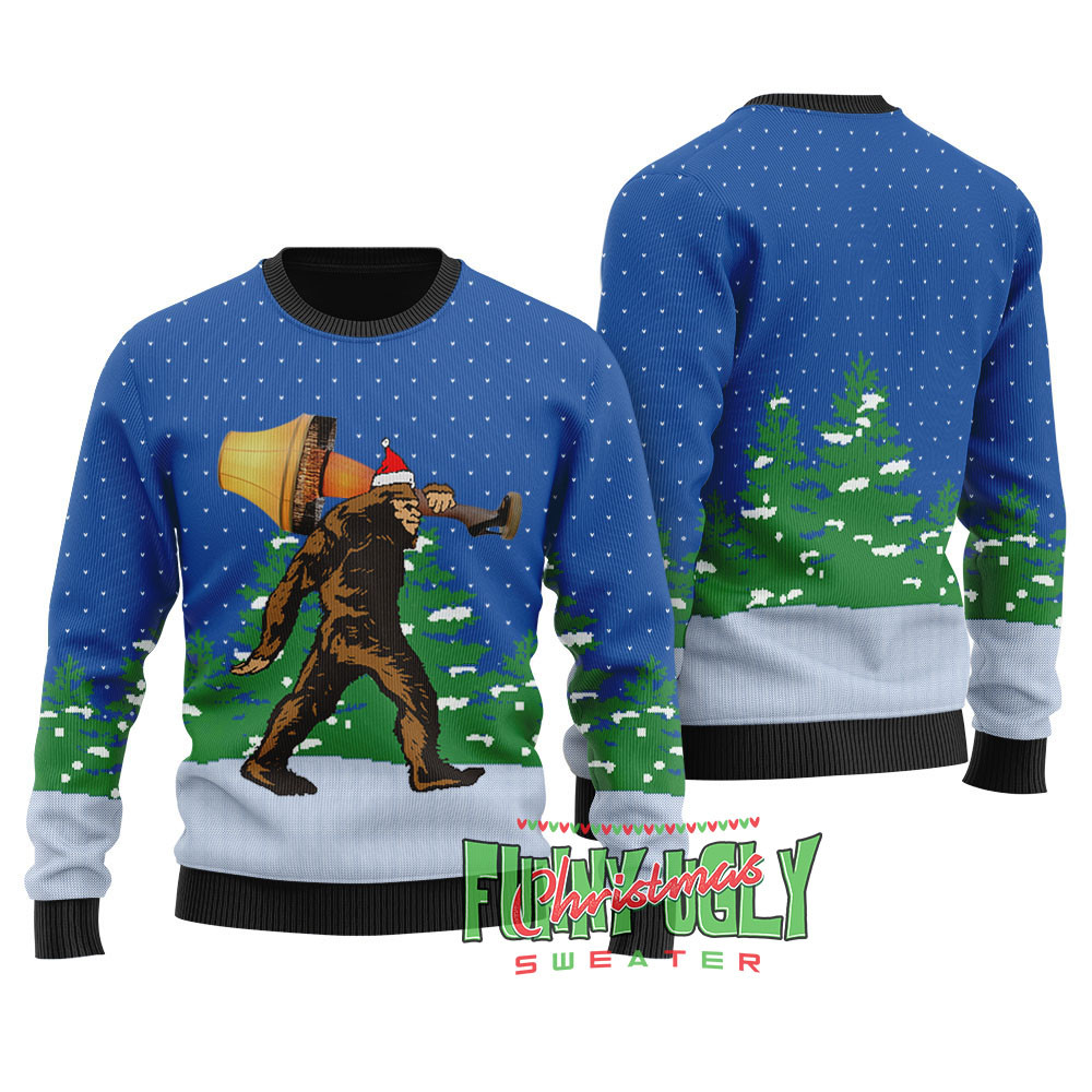 Funny Bigfoot With A Major Award Ugly Sweater Royal Exclusive Christmas Sweater Merch Gift Edition