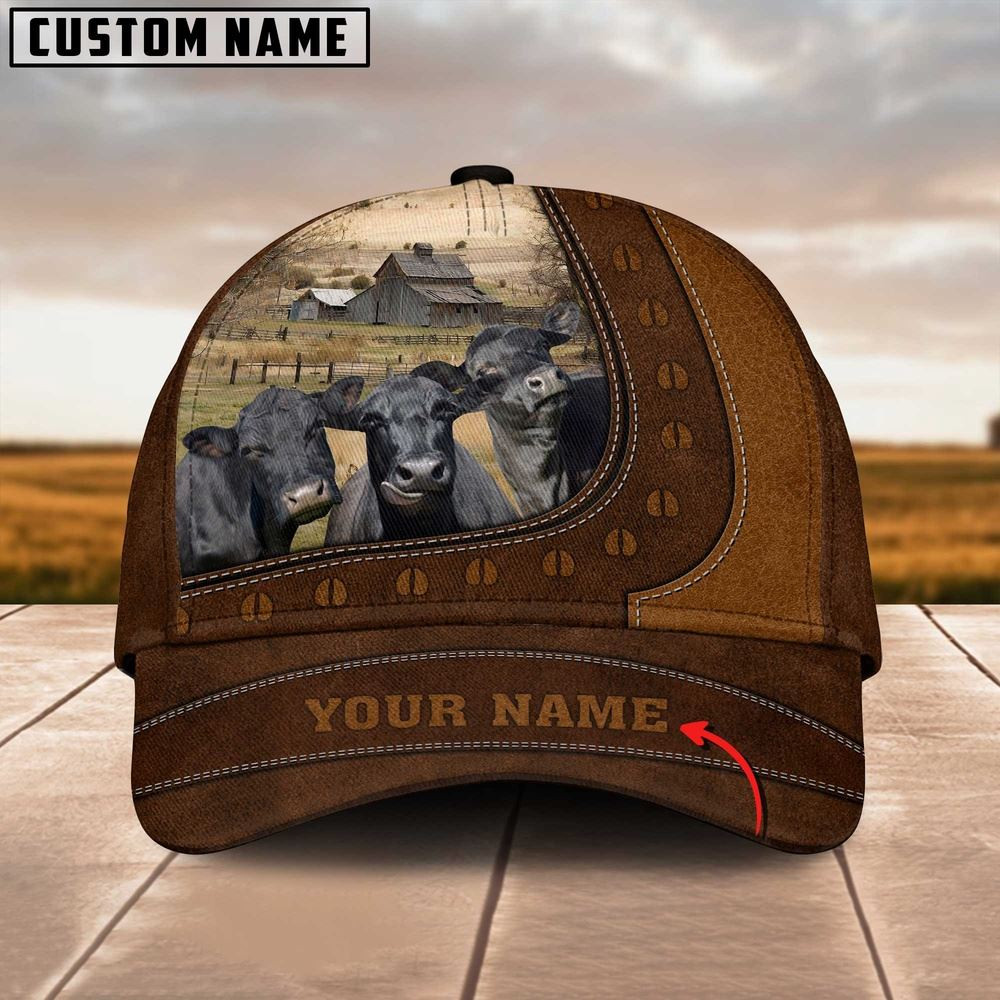 Funny Black Angus Cattle Customized Name Brown Cap Farmer Baseball Cap Gift For Farmer