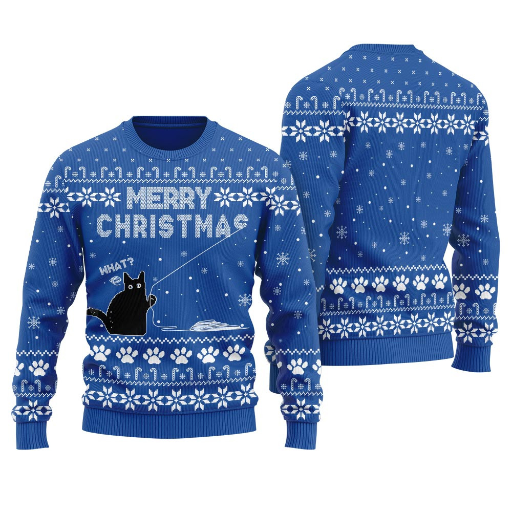 Funny Black Cat Christmas Sweater Comfortable Holiday Sweater for Chilly Nights