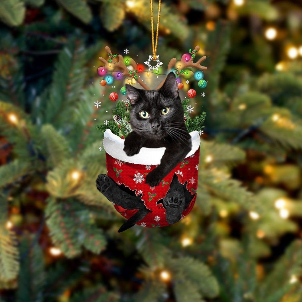 Funny Black Cat In Snow Pocket Christmas Ornament Flat Acrylic Cat Ornament