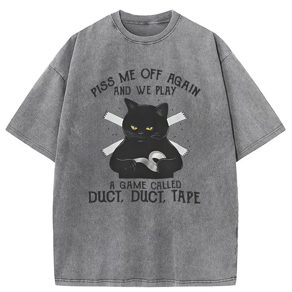 Funny Black Cat with Duct Tape Washed T-Shirt Funny Aesthetic Trendy Apparel Gifts For Him Funny Black Cat with Duct Tape Washed T-Shirt Funny Aesthetic Trendy Apparel Gifts For Him