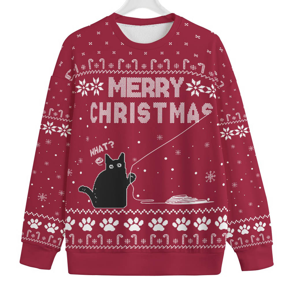 Funny Black Cat Womens Plus Ugly Christmas Sweater Funny Xmas Sweater for Ugly Sweater Parties