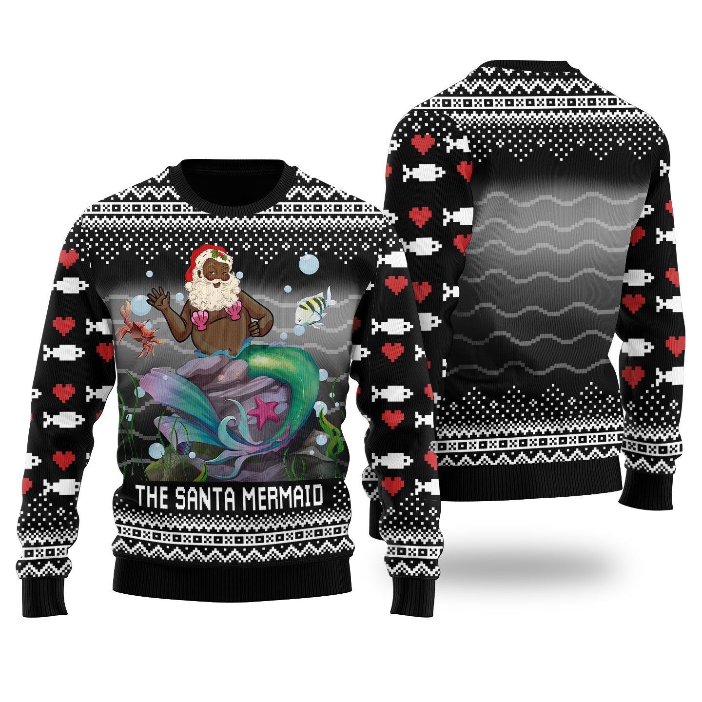 Funny Black Santa Mermaid Black Ugly Christmas Sweaters Personalized Christmas Sweatshirt Gift for Family