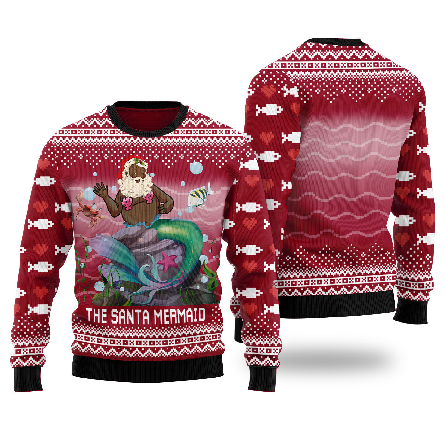 Funny Black Santa Mermaid Cardinal Red Ugly Christmas Sweaters Perfect Gift Sweater for Friends and Family