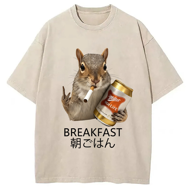 Funny Breakfast Washed T-Shirt Unisex Streetwear Graphic Style Gifts For BFF