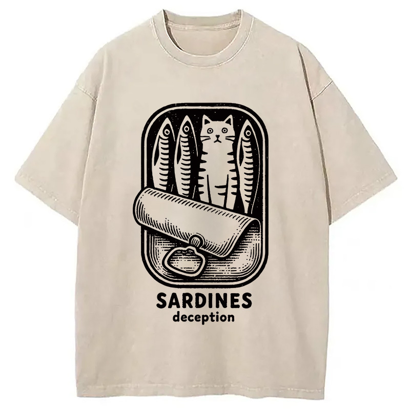 Funny Can Of Sardines Washed T-Shirt Cool Urban Street Style Shirt Gifts For Sister