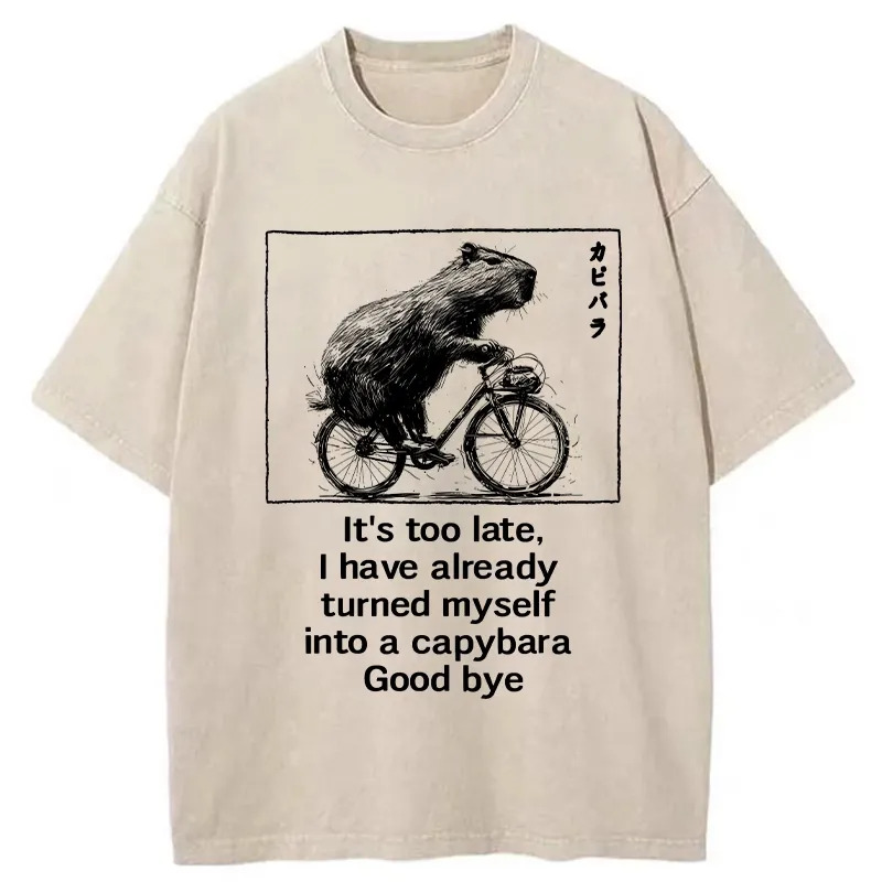 Funny Capybara Riding A Bicycle Washed T-Shirt Cool Graphic Tee For Men Women Gifts For Him