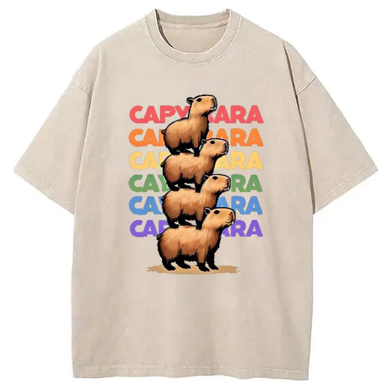 Funny Capybara Washed T-Shirt Casual Vintage Everyday Look Gifts For BFF