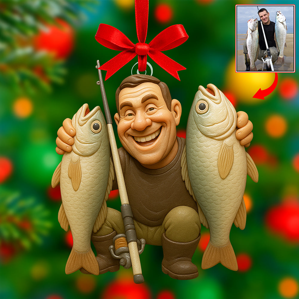 Funny Caricature Christmas Ornament - Custom Photo Gifts for Fishing Lovers - Funny Christmas Ornament Gift