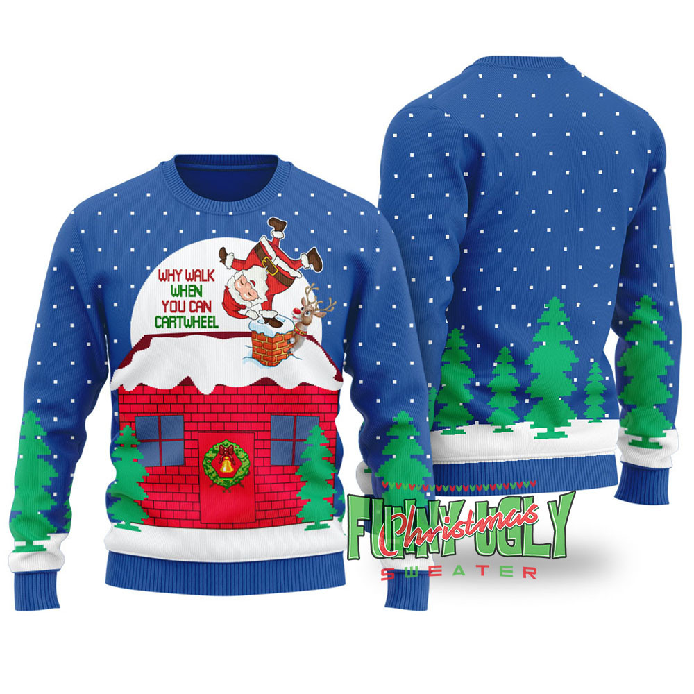 Funny Cartwheel Santa Ugly Christmas Sweater Royal Meaningful Holiday Gift Merch to Show You Care