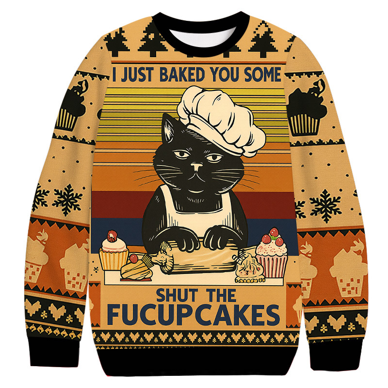 Funny Cat Baking Shut The Fucup Cakes Christmas Ugly Sweatshirt Christmas Gift For Family Funny Cat Baking Shut The Fucup Cakes Christmas Ugly Sweatshirt Christmas Gift For Family