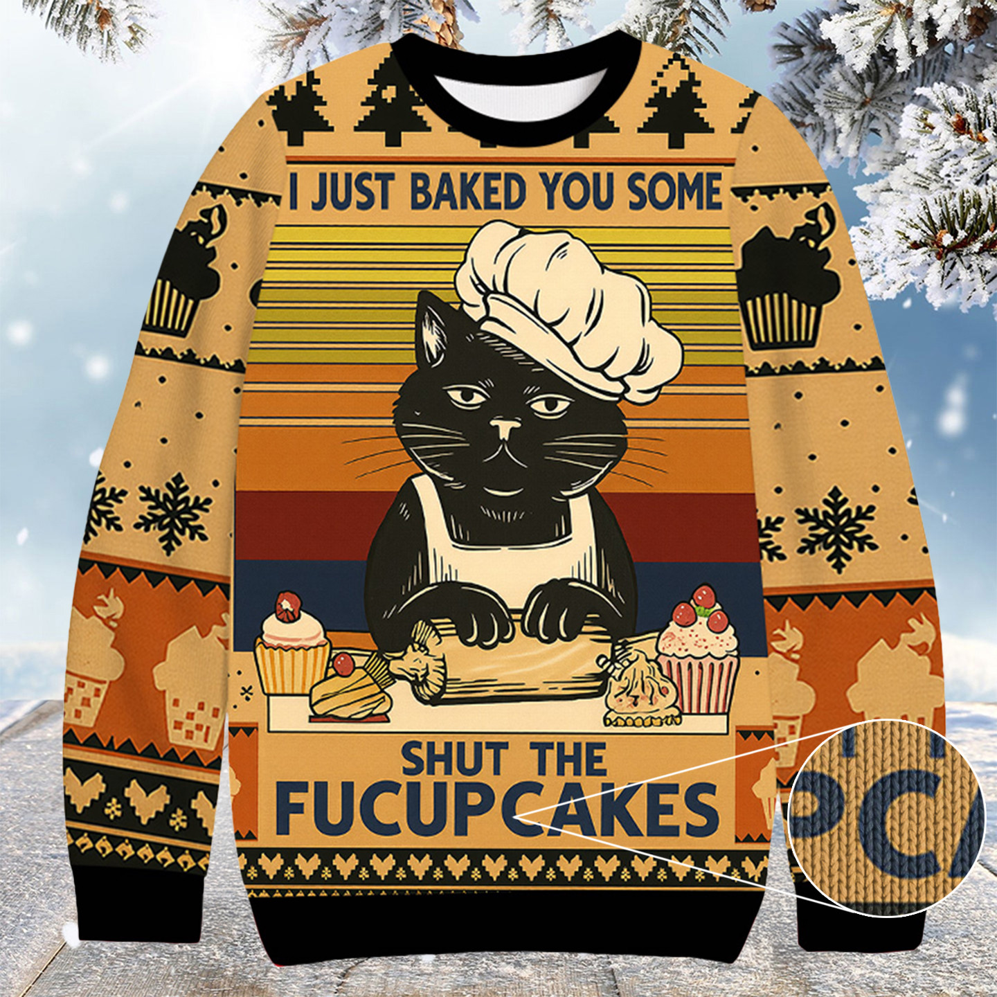 Funny Cat Baking Shut The Fucupcakes Christmas Ugly Sweater Christmas Presents