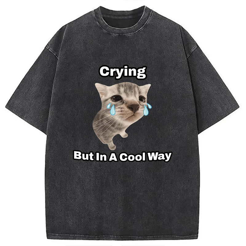Funny Cat Crying Meme Washed T-Shirt Cool Graphic Tee For Men Women Gifts For Her