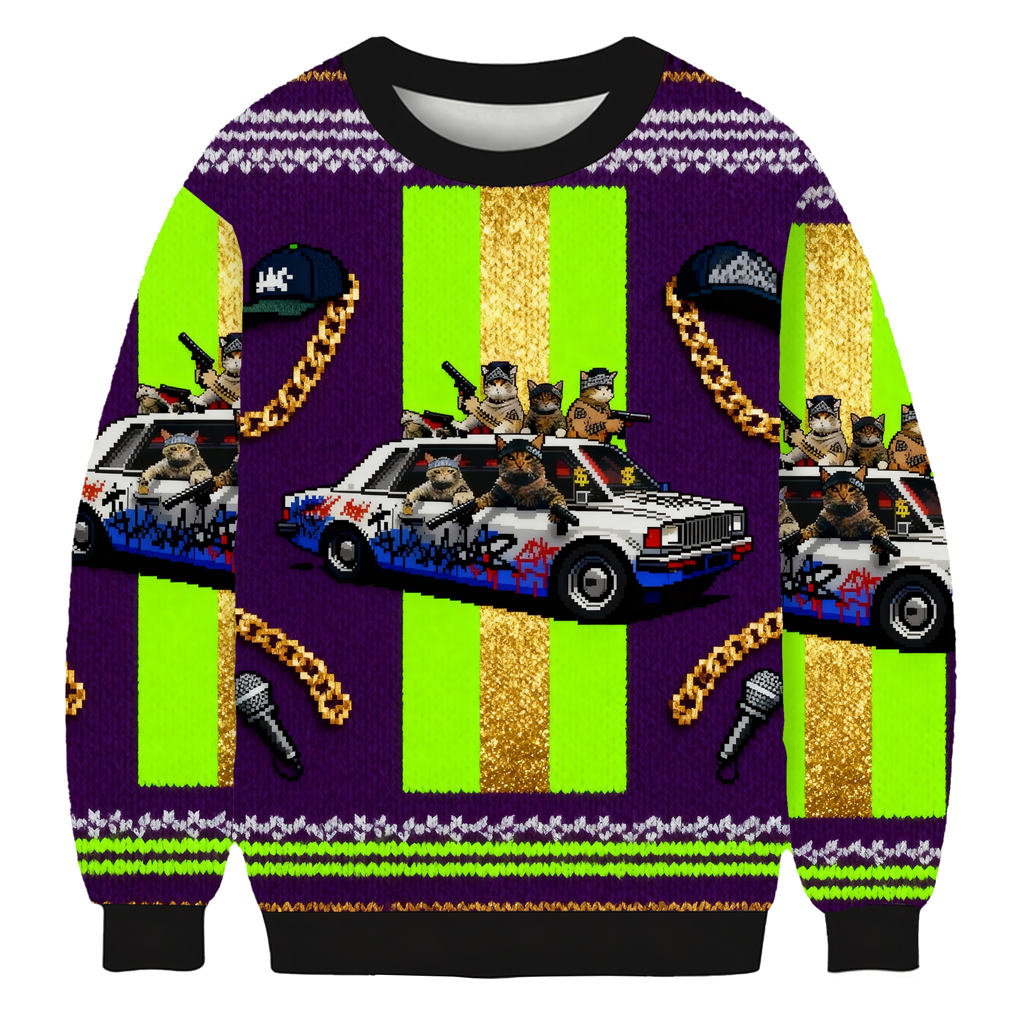 Funny Cat Gang Bang Ugly Sweater Animal Themed Holiday Clothing Cat Lover Presents