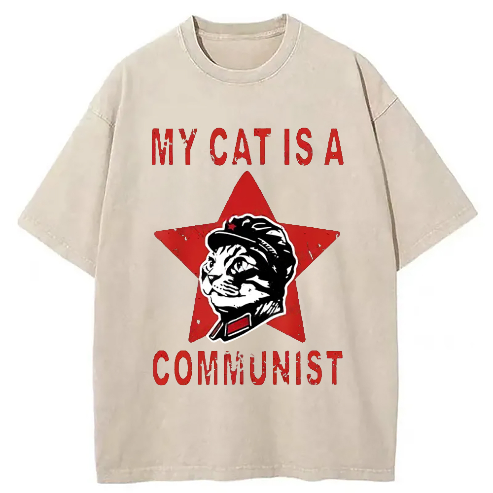 Funny Cat-ism Washed T-Shirt Minimal Retro Graphic Clothing Gifts For Him