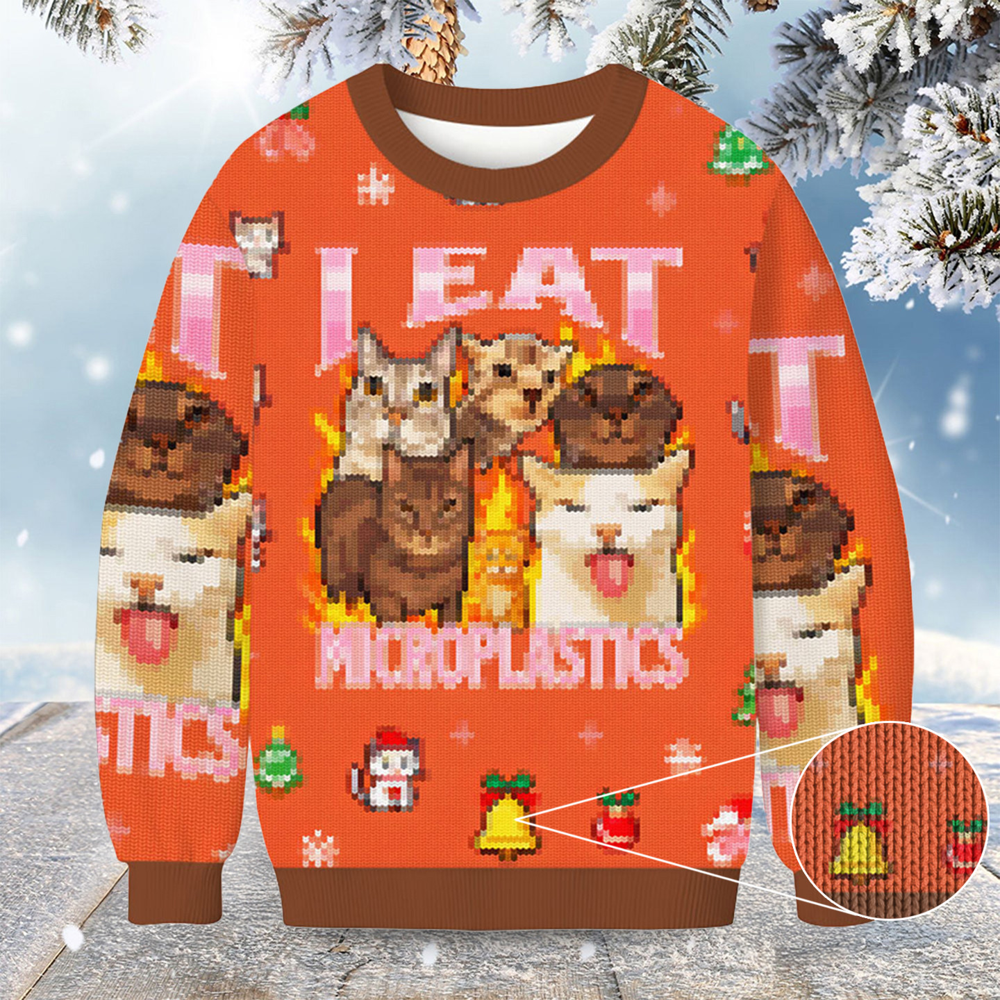 Funny Cat Meme I Eat Microplastics Christmas Ugly Sweater Cat Themed Christmas Gift Ideas