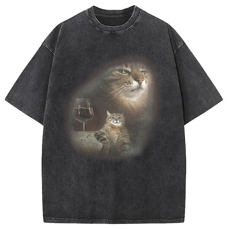 Funny Cat Meme Washed T-Shirt Casual Oversized Outfit Style Gifts For Sister