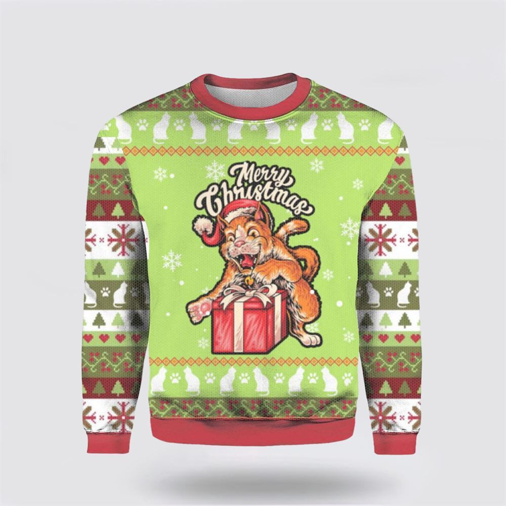 Funny Cat Merry Christmas Ugly Christmas Sweater Christmas Gift For Cat Love Christmas Present Ideas