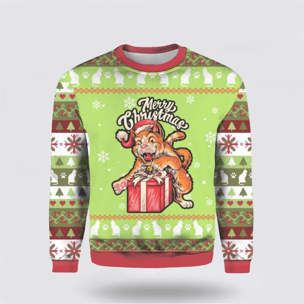 Funny Cat Merry Christmas Ugly Christmas Sweater Christmas Unisex Sweater Funny Christmas Sweater