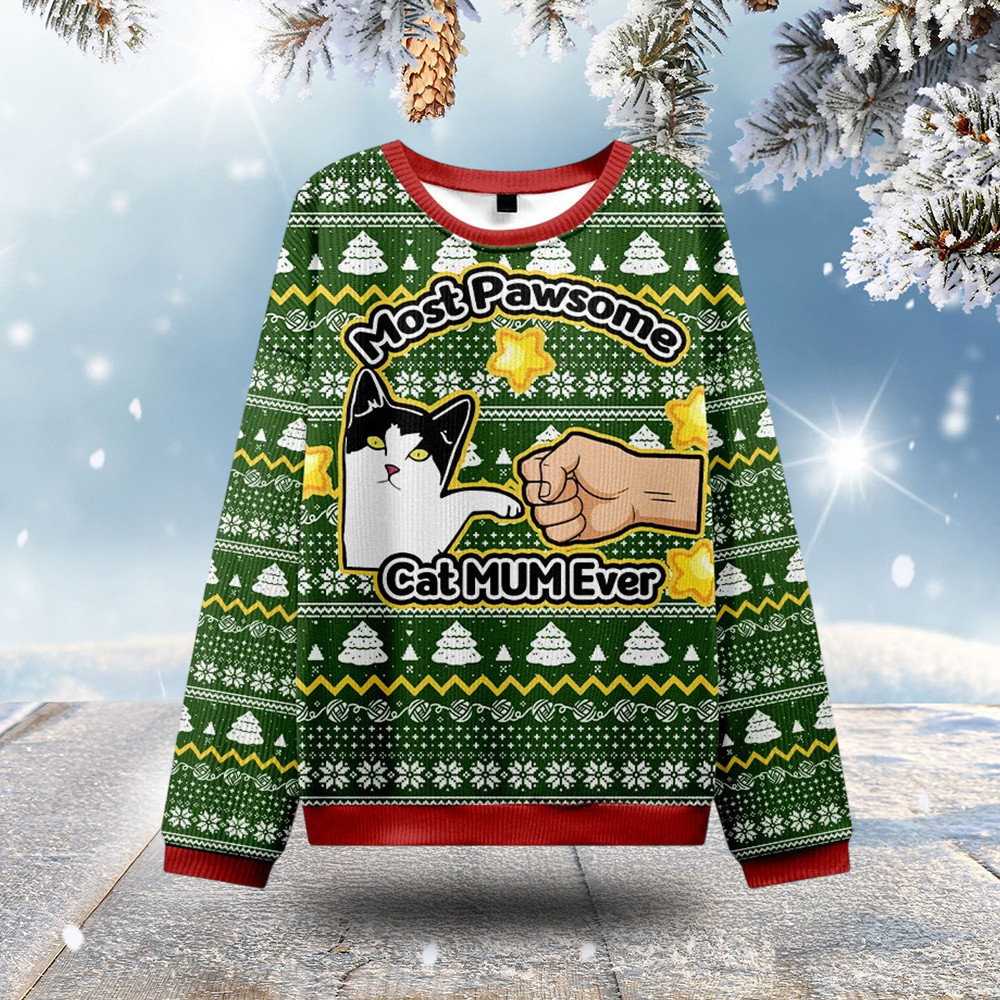 Funny Cat Mom And Dad Ugly Christmas Sweater Most Pawsome Cat Mum Ever Christmas Gifts