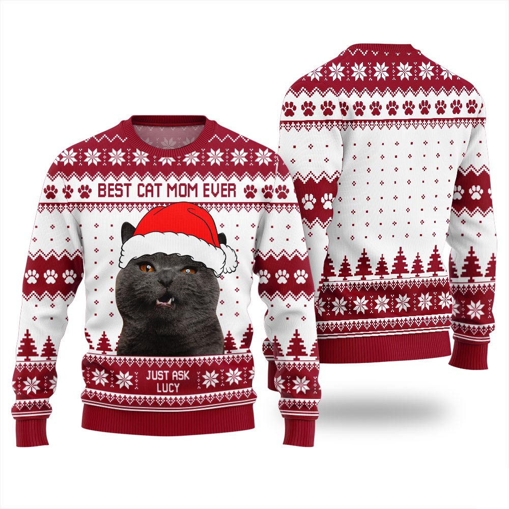 Funny Cat Mom Custom Face Ugly Christmas Sweater Unisex Good Christmas Gifts For Mom
