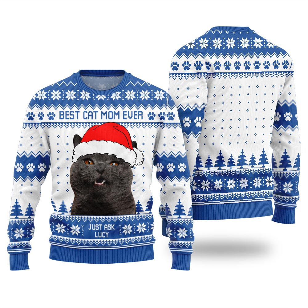 Funny Cat Mom Custom Face Xmas Sweaters For Ladies Christmas Gifts For Her