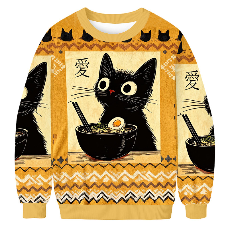 Funny Cat Ramen Ugly Sweater Animal Themed Holiday Clothing Cat Themed Gifts