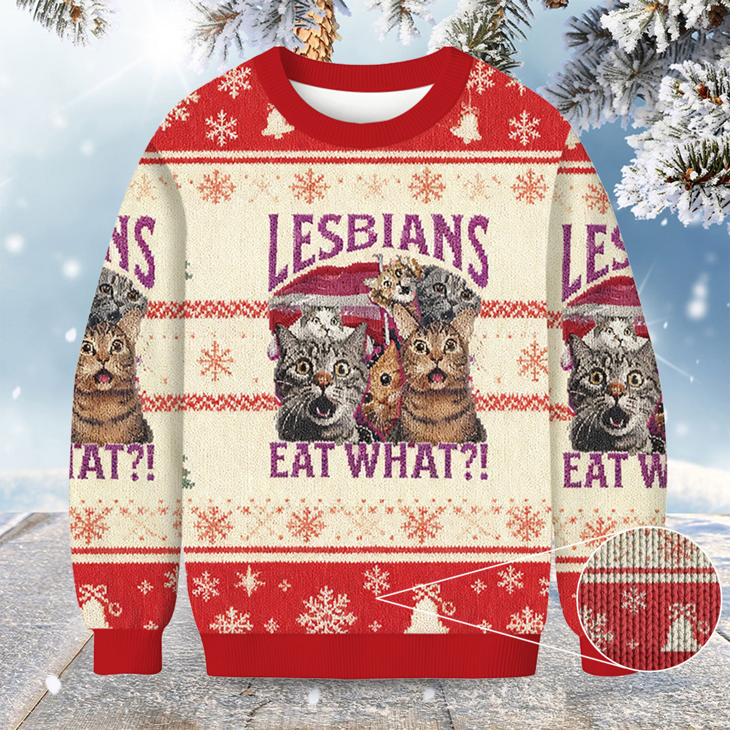 Funny Cat Red Lesbians Eat What Christmas Ugly Sweatshirt Animal Themed Cat Lover Xmas Gifts
