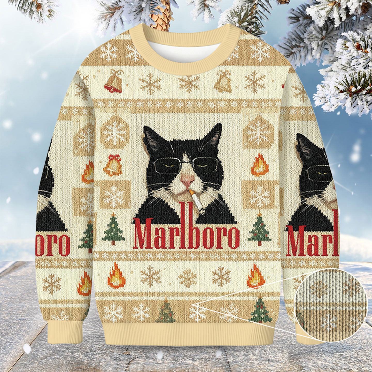 Funny Cat Smoking Cigarette Meme Christmas Ugly Sweater Funny Cat Sweater Meme Lover Gifts