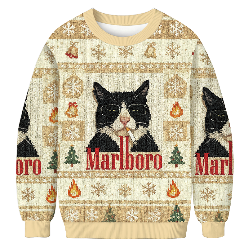 Funny Cat Smoking Cigarette Meme Christmas Ugly Sweatshirt Festive Xmas Winter Sweater Gift Ideas Funny Cat Smoking Cigarette Meme Christmas Ugly Sweatshirt Festive Xmas Winter Sweater Gift Ideas