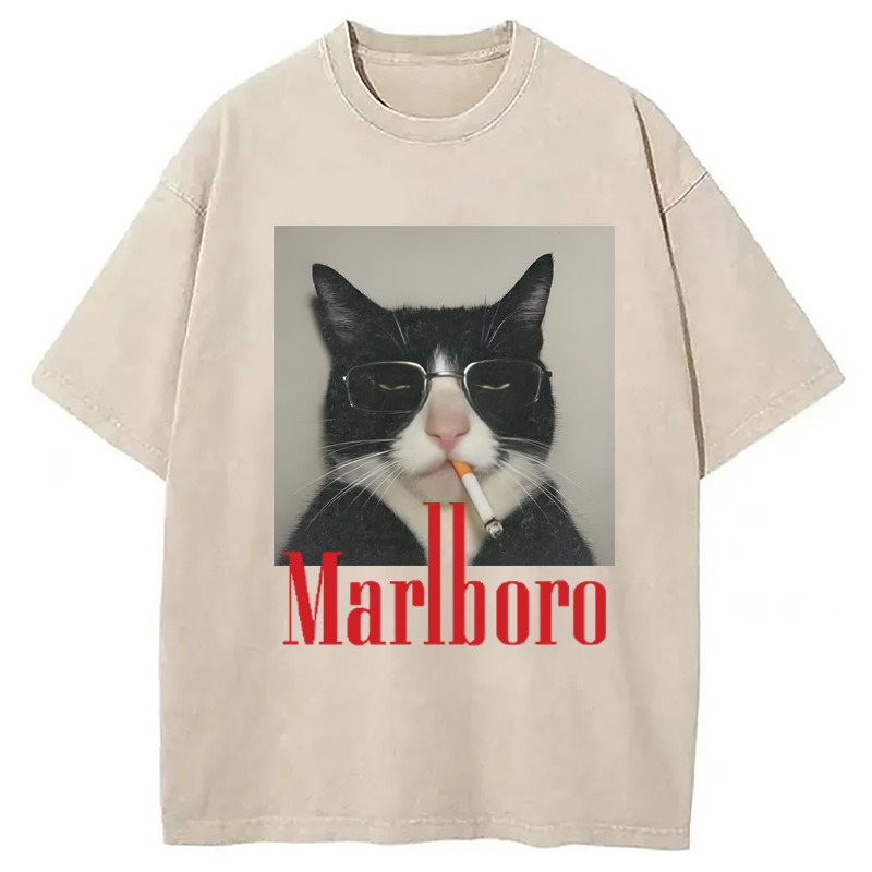 Funny Cat Smoking Cigarette Meme Washed T-Shirt Cool Graphic Tee For Men Women Gifts For Friends Funny Cat Smoking Cigarette Meme Washed T-Shirt Cool Graphic Tee For Men Women Gifts For Friends