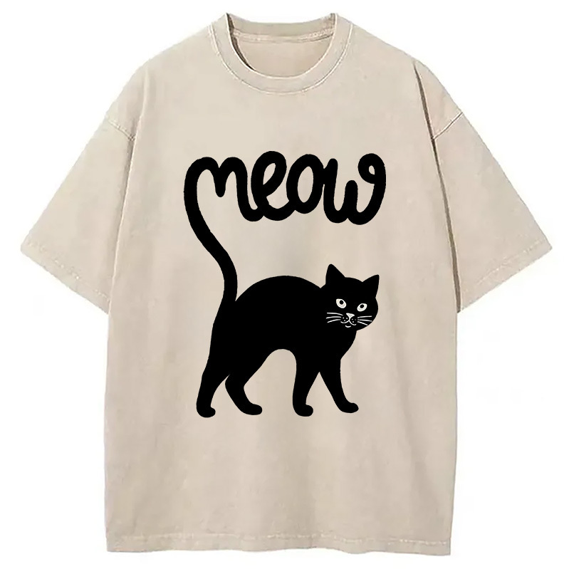 Funny Cat Tail Washed T-Shirt Trendy Aesthetic Graphic Apparel Gifts For Best Friend