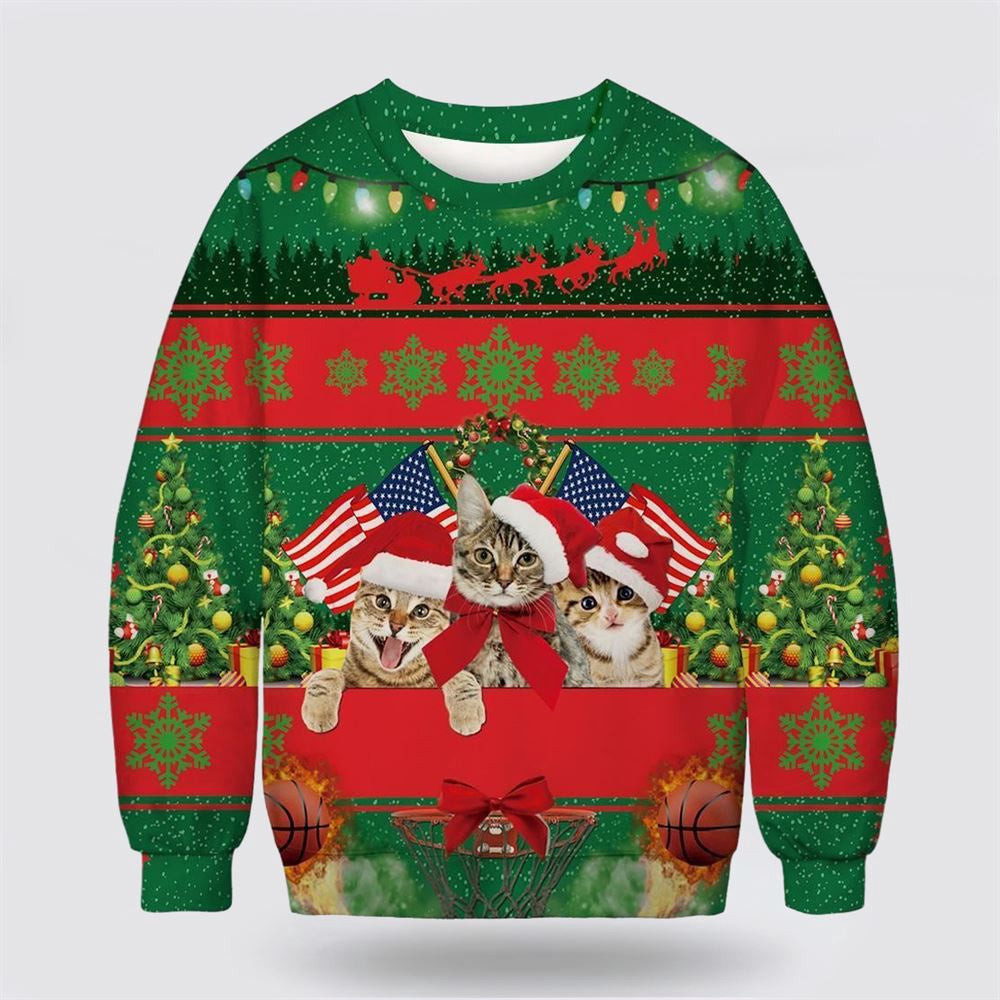 Funny Cat Ugly Christmas Sweater Christmas Unisex Sweater Funny Christmas Sweater