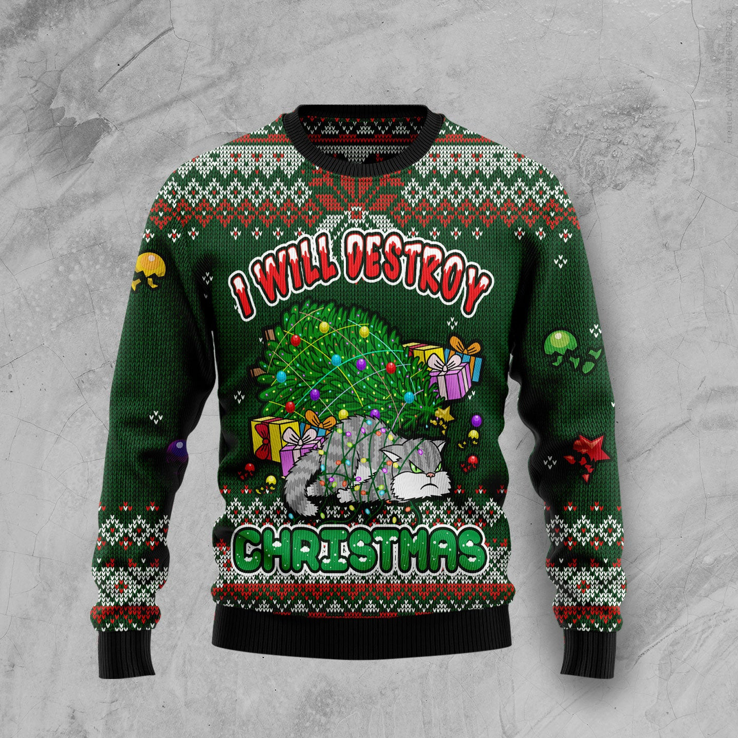 Funny Cat Will Destroy Christmas Ugly Christmas Sweater