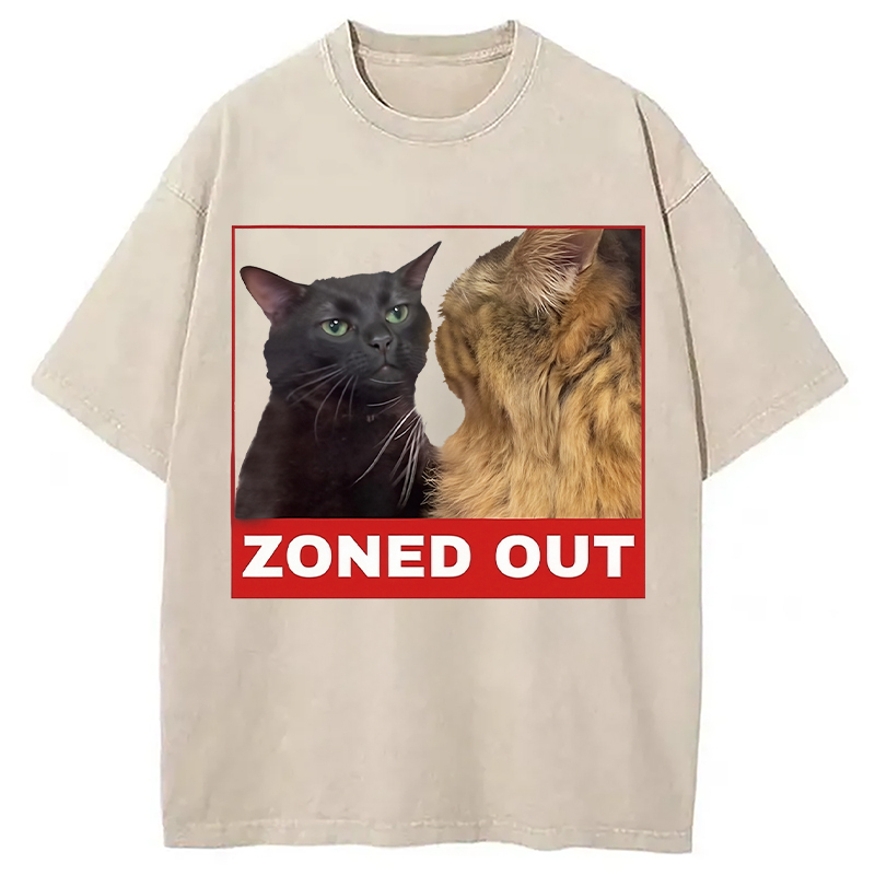 Funny Cat Zoning Meme Washed T-Shirt Trendy Everyday Casual Outfit Gifts For BFF