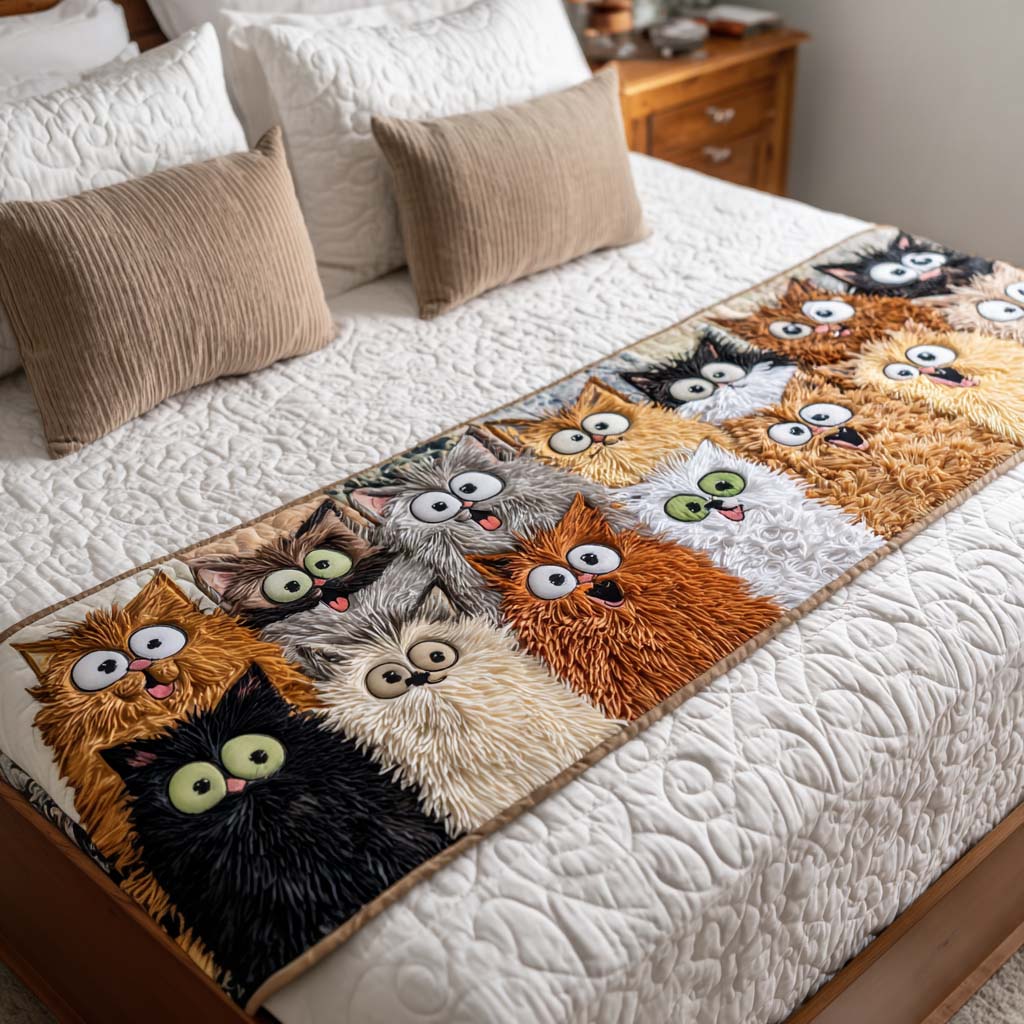 Funny Cats Quilted Bed Runner Bedroom Decor Gifts For A Cat Lover