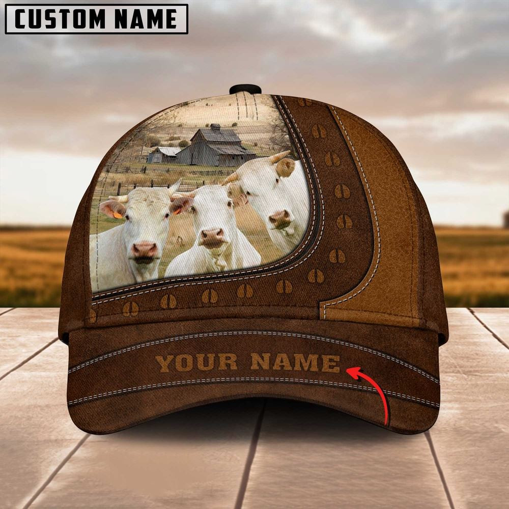 Funny Charolais Cattle Customized Name Brown Cap Farm Cap Farmer Baseball Cap Gift For Farmer