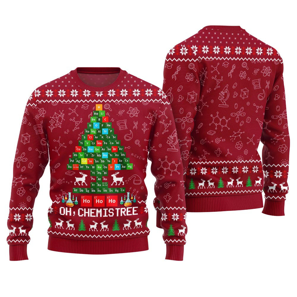 Funny Chemistree Ugly Chemistry Sweater Red Trendy Winter Sweatshirt for Cozy Moments