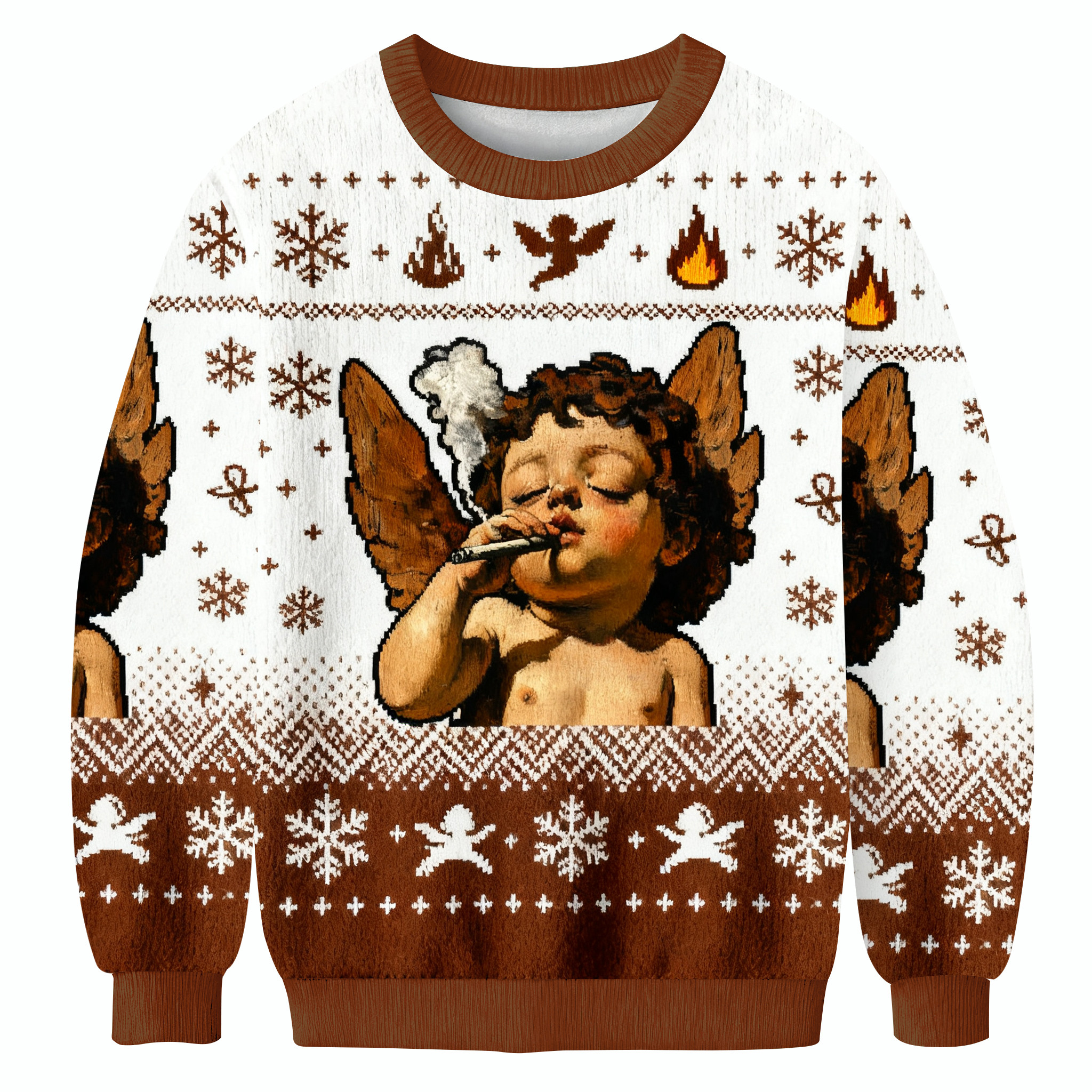 Funny Cherub Smoking A Cigarette Ugly Sweater Festive Outfits Unique Xmas Presents