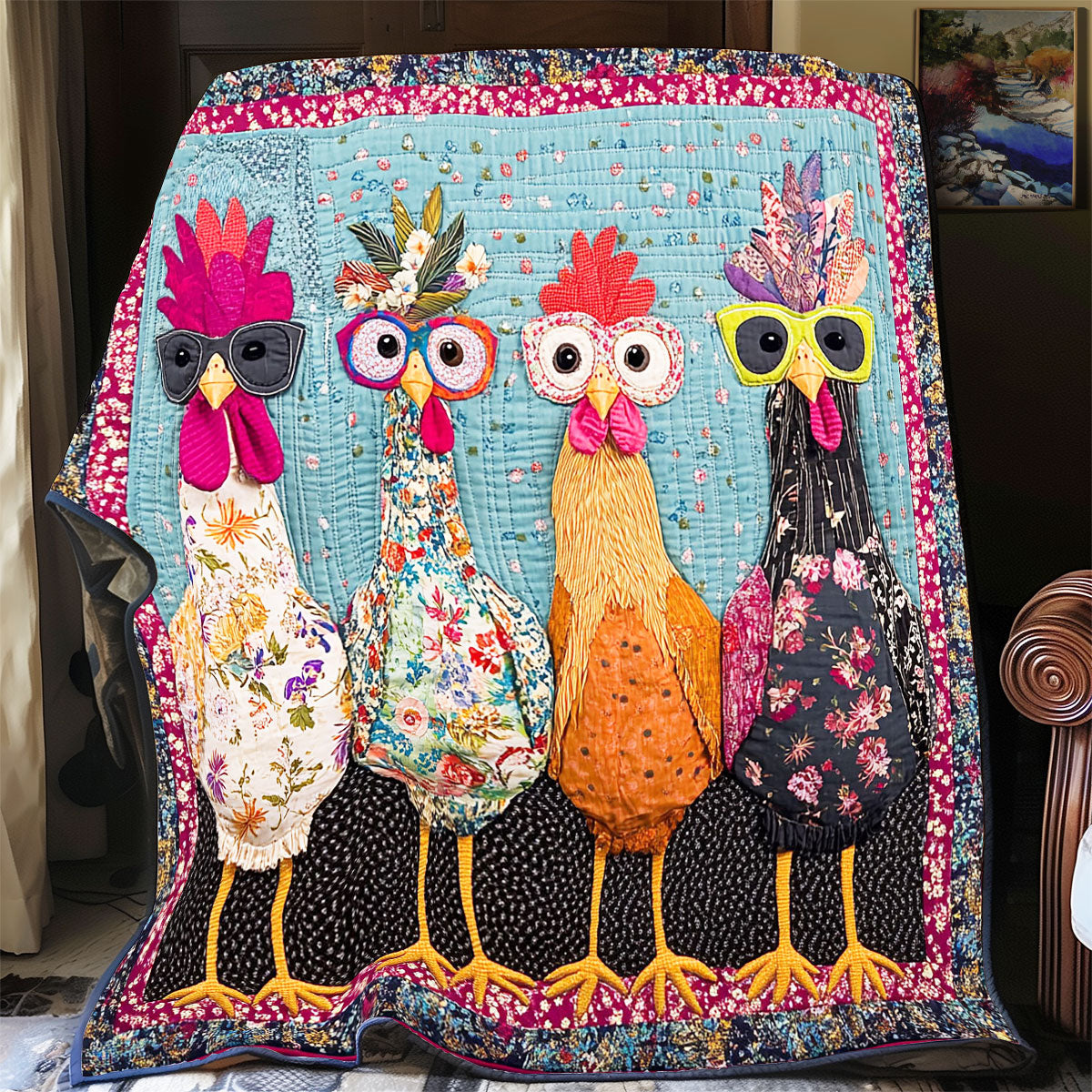 Funny Chicken Friends Quilt Soft Quilt Blanket Gift for Comfortable Nights