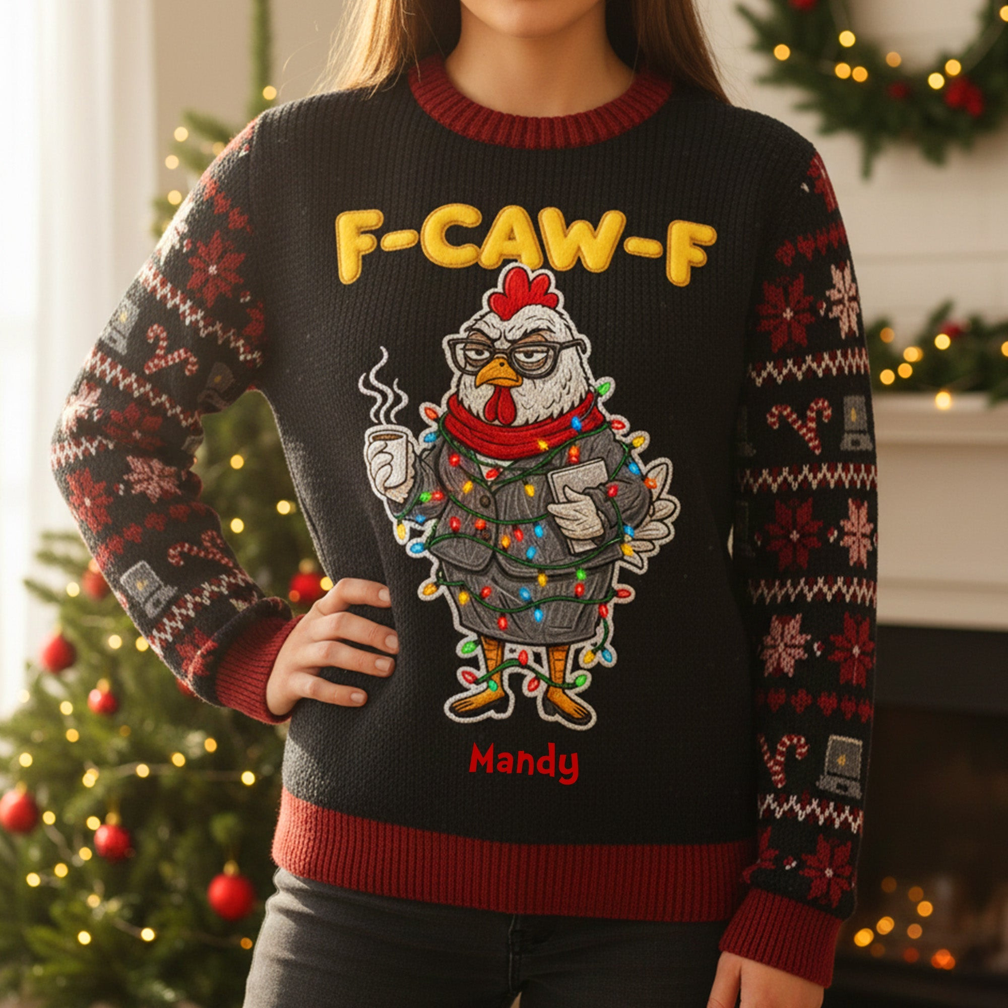 Funny Chicken Knitted Ugly Sweater - Personalized Gifts For Officers - Best Inappropriate Christmas Gifts