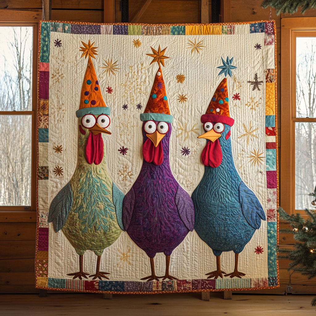 Funny Chicken Trio Quilt Blanket Christmas Throw Blanket Best Gifts For Chicken Lovers