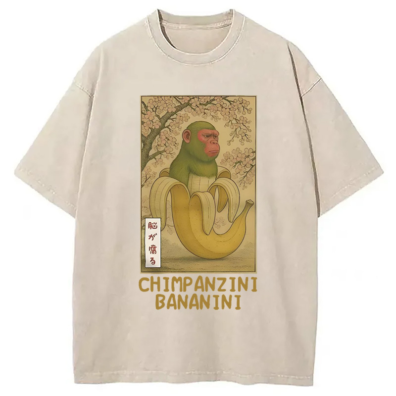 Funny Chimpanzini Bananini Banana Monkey Meme Washed T-Shirt Soft Comfortable Daily T Shirt Gifts For Friends